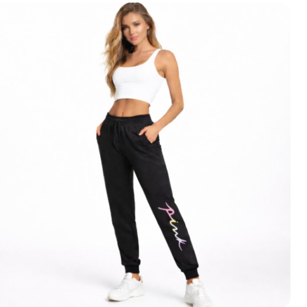 NWT VS PINK SIZE XS BLACK JOGGERS WITH LOGO